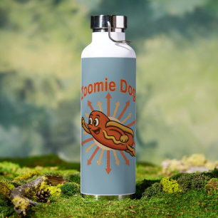 Zoomie Dog Flying Hot Dog Cartoon – Fun Retro Water Bottle
