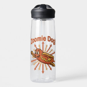 Zoomie Dog Flying Hot Dog Cartoon – Fun Retro Water Bottle