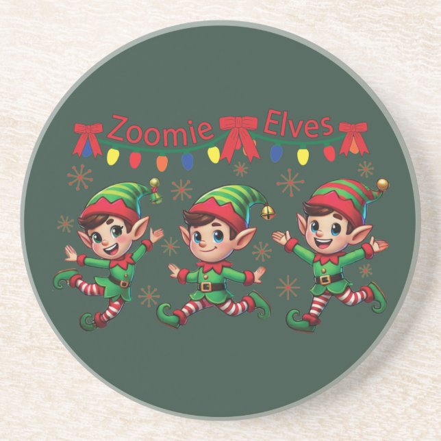 Zoomie Elves Christmas Coaster (Front)