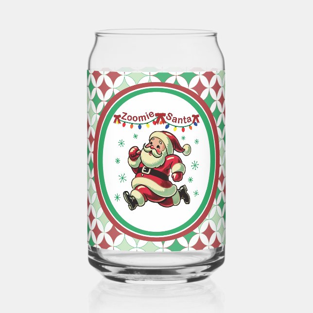 Zoomie Santa Christmas Can Glass (Front)