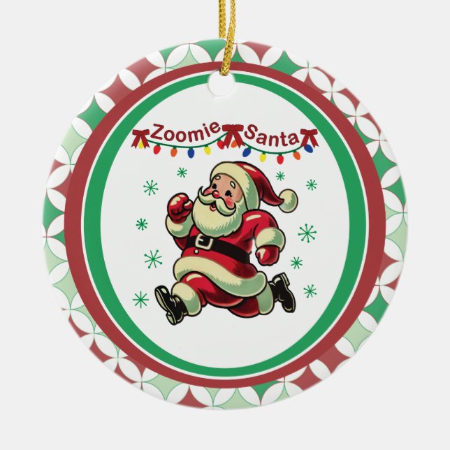Zoomie Santa Christmas Ceramic Ornament (Front)