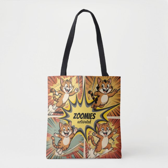 Zoomies Activated Funny Retro Cat Meme Tote Bag (Front)