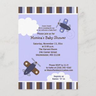 Zooming Airplane Invitation Brown and Navy