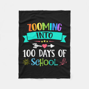 Zooming Into 100 Days Of School Teacher Kids Gift Fleece Blanket