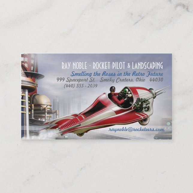 Zooming Retro Rocket Business Cards (Front)