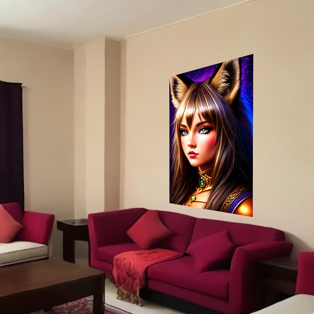 Zoomorphic cool young lady with lynx ear | AI Art Poster (Creator Uploaded)