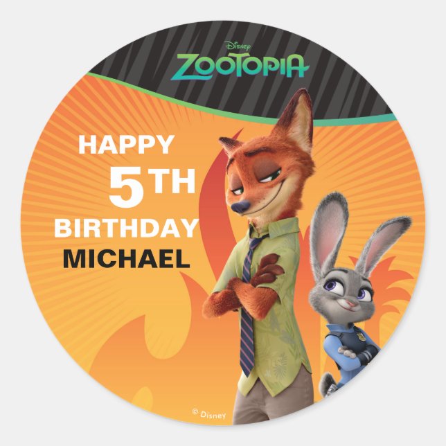 Zootopia Birthday Classic Round Sticker (Front)