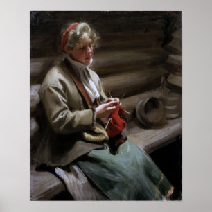 Zorn - Dalecarlian Girl Knitting Poster