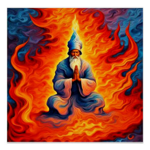 Zoroaster praying within the eternal flames poster