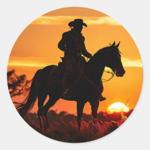 ZOYNK Cowboy Sunset 0023384 Classic Round Sticker