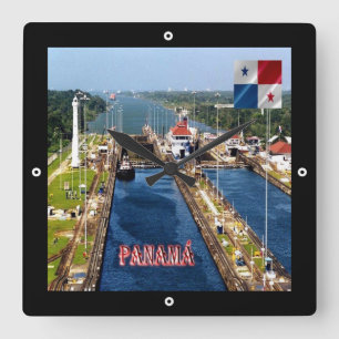 zPA014 PANAMA, CANAL LOCKS, America, Square Wall Clock