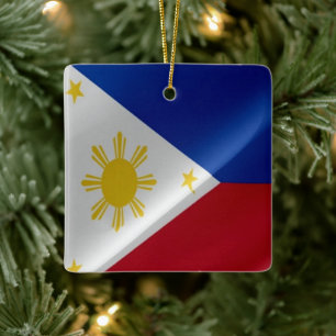 zPH002 waving Philippine FLAG Philippines, Ceramic Ornament