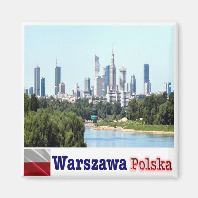 zPL014 WARSAW skylin, Poland, Europe, Fridge Magnet (Front)