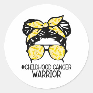 Zqxj Messy Bun Yellow Ribbon Childhood Cancer Warr Classic Round Sticker