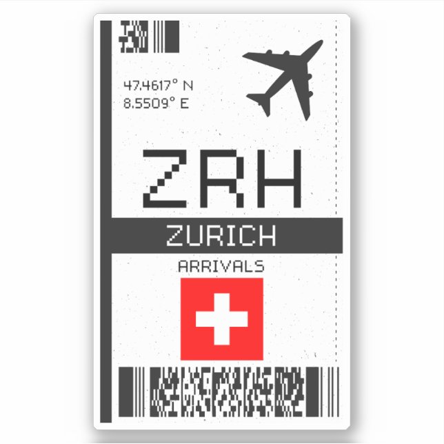 ZRH Zurich Boarding Pass - Switzerland Travel (Front)