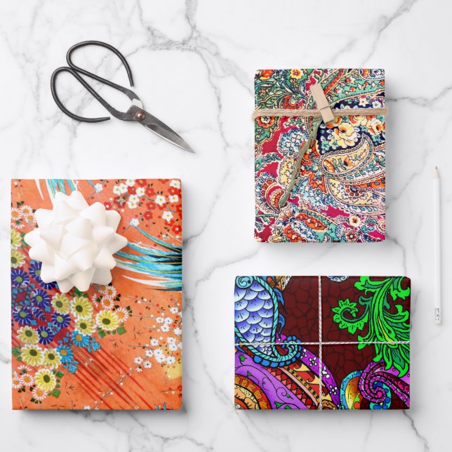 Zsa Zsa Paisley, Mah Jongg and Melange Wrapping Paper Sheet (Front)