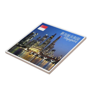 zSG013 SINGAPORE skyline evening  LION CITY Tile