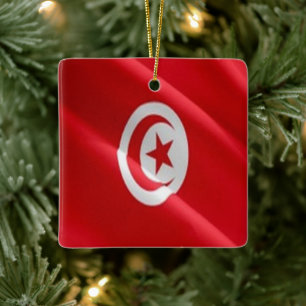 zTN002 TUNISIA, Waving Flag, Africa, Ceramic Ornament