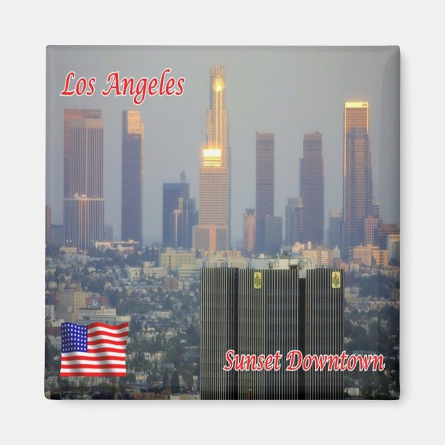 zU166 LOS ANGELES, Sunset, Downtown, Fridge Magnet (Front)