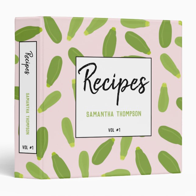 Zucchini Courgette Summer Squash Pattern Recipes Binder (Front/Spine)