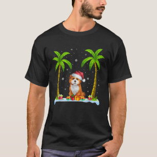Zuchon Dog Santa Hat Palm Tree Beach Xmas Pajama  T-Shirt