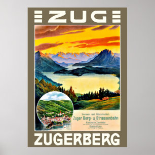 Zug, Zegerberg mountain, Switzerland, vintage Poster