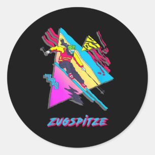 Zugspitze Retro Ski Skier Skiing Design Inspired  Classic Round Sticker