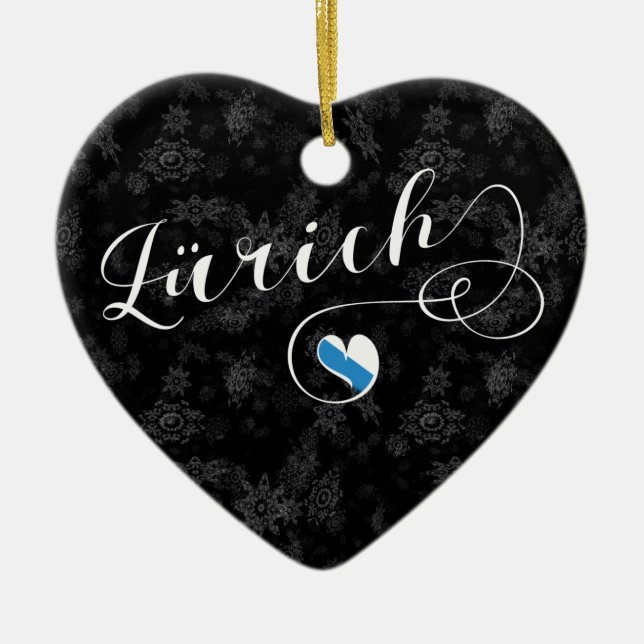 Zürich Flag in Heart, Zurich, Switzerland Ceramic Ornament (Front)