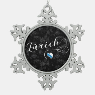 Zürich Flag in Heart, Zurich, Switzerland Snowflake Pewter Christmas Ornament