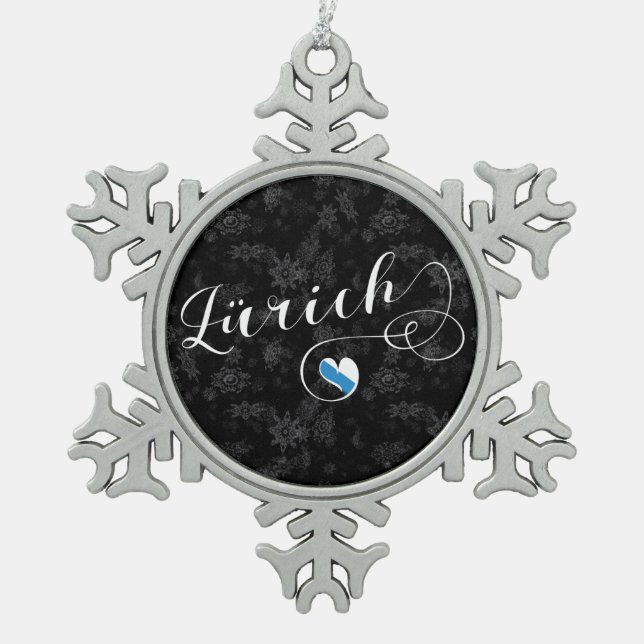 Zürich Flag in Heart, Zurich, Switzerland Snowflake Pewter Christmas Ornament (Front)