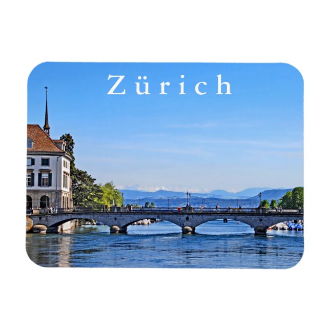 Zurich. Limmat. City Hall and Bridge. Magnet (Horizontal)