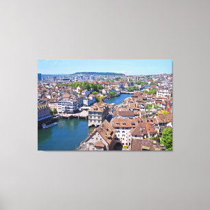 Zurich. Panorama from the Grossmunster Tower. Canvas Print