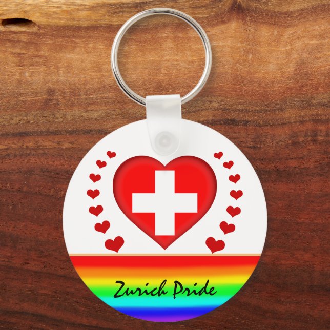Zurich Pride & Hearts & Rainbow Flag / Love Keychain (Front)