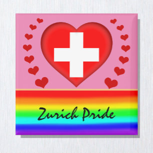 Zurich Pride & Hearts & Rainbow Flag / Love Swiss Magnet