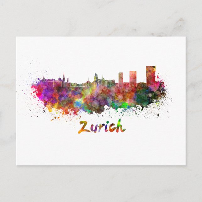 Zurich skyline in watercolor postcard (Front)