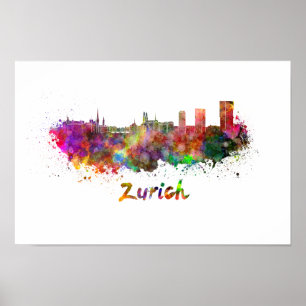 Zurich skyline in watercolor poster