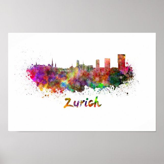 Zurich skyline in watercolor poster (Front)