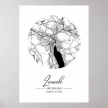 Zurich - Switzerland Black Water City Map