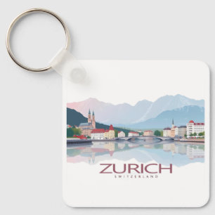Zurich Switzerland Lake Zurich Pastel Travel Keychain