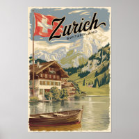 Zurich Switzerland Painterly Travel Art Vintage