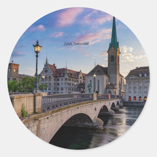 Zurich, Switzerland scenic photo, Classic Round Sticker (Front)