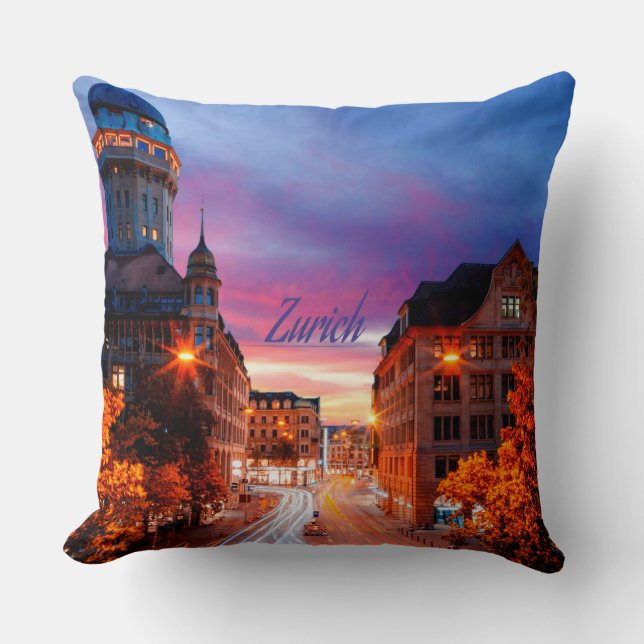 Zurich Switzerland Sunset Throw Pillow (Front)