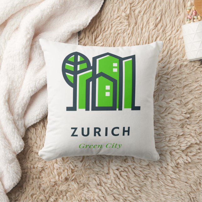 Zurich Switzerland Sustainable Green City Throw Pillow (Blanket)