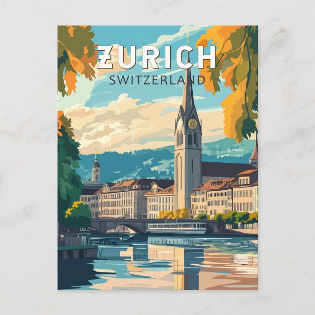 Zurich Switzerland Travel Art Vintage Postcard (Front)