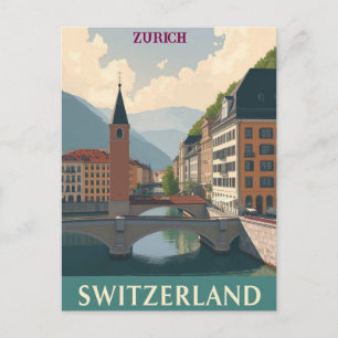 Zurich Switzerland Vintage  Travel Art Postcard