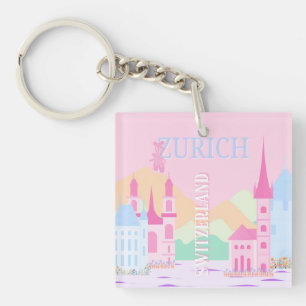 Zurich Travel Art, Suisse, Pink Preppy