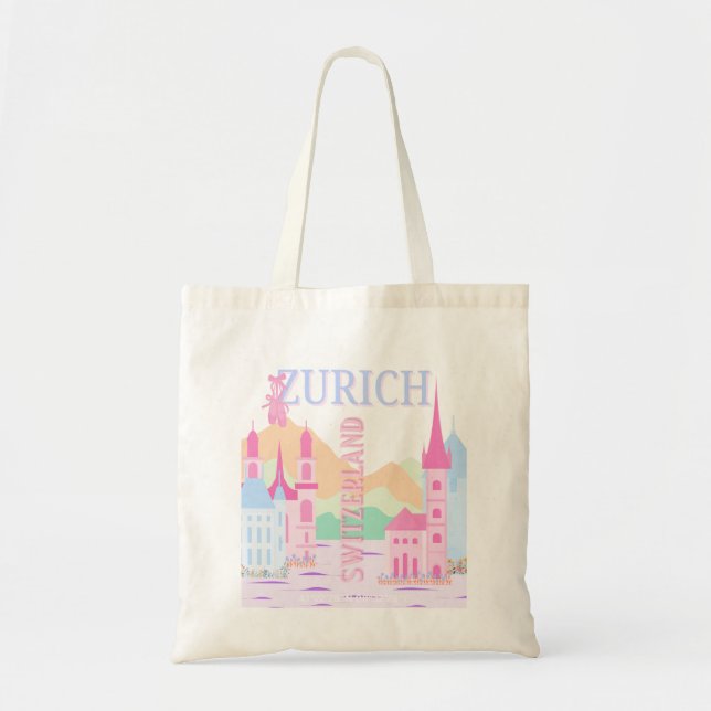 Zurich Travel Art, Switzerland, Pink Preppy  Tote Bag (Front)