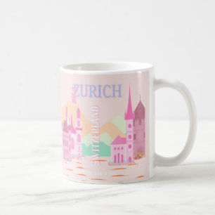 Zurich Travel Art, Switzerland, Pink Retro Travel Coffee Mug