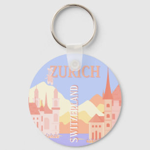 Zurich Travel Art, Switzerland Travel Art Keychain