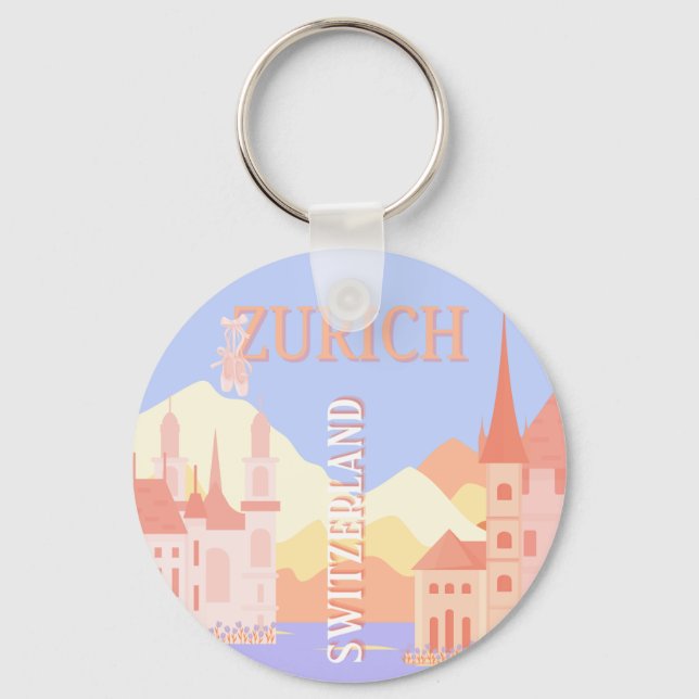 Zurich Travel Art, Switzerland Travel Art Keychain (Front)
